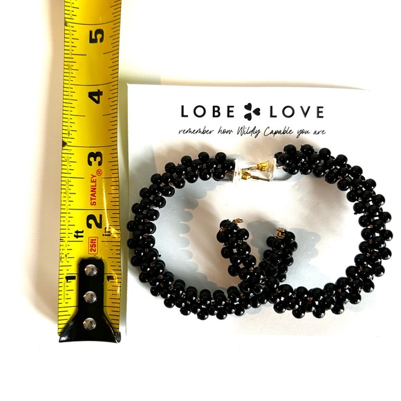 🌸LOBE LOVE Black Beaded Statement Hoops - Picture 4 of 4